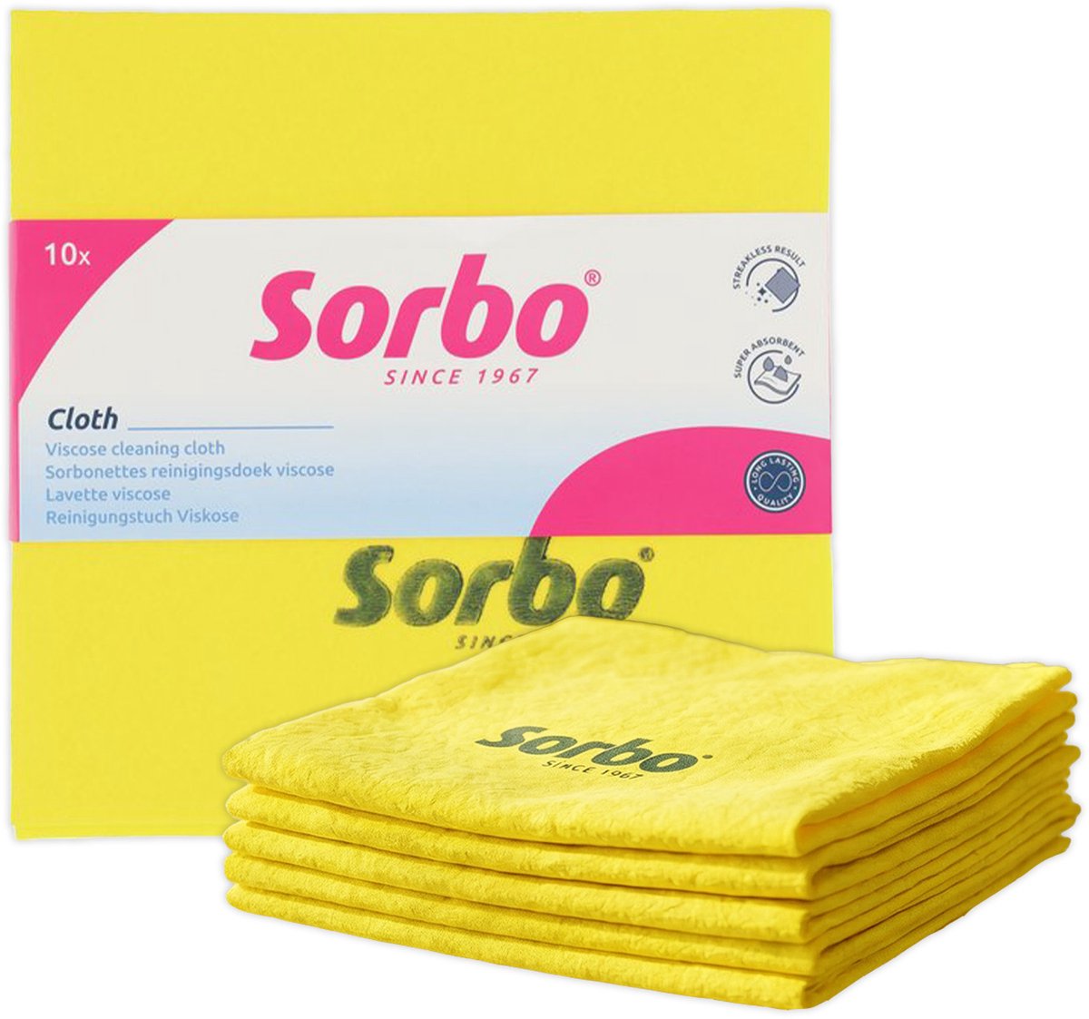 Sorbo nettes schoonmaakdoekjes - geel - set van 5 stuks - 38x40 cm - absorberend en wasbaar