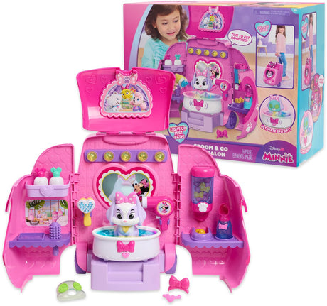 Just play disney junior minnie mouse - mobiele dierensalon - speelset met licht, geluid, mistfunctie, cream puff 16 accessoires