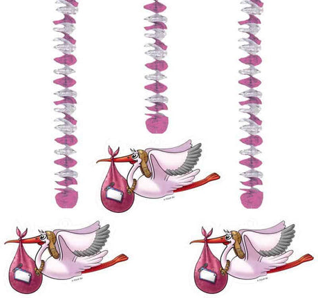Folat roze hangdecoratie, 3st.