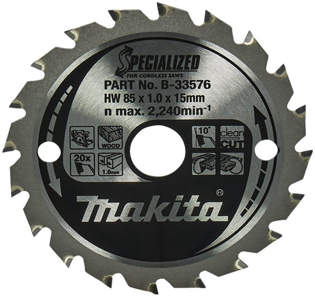 Makita cirkelzaagbad voor hout | specialized | ø 85mm asgat 15mm 20t - b-33576