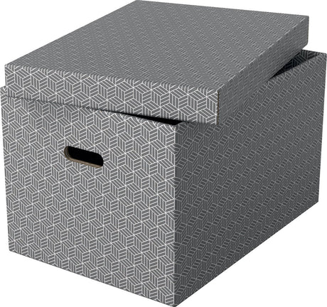 Esselte home grote opbergdoos met deksel, set van 3 stuks - 100% gerecycled karton en 100% recyclebaar - grijs