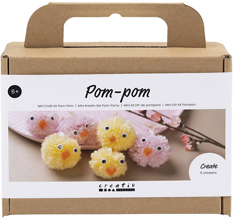 Creativ company mini hobbyset - knutselpakket - 6 pompom kuikens