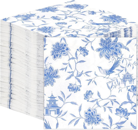 Talking tables table kind 100 soft blue floral paper napkins – 2-ply 33 cm – chinoiserie disposable party napkins for birthdays, weddings, tea parties decoupage – made in eu