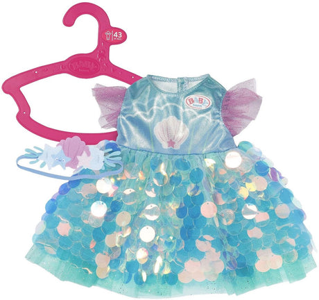 Baby born - zeemeermin poppenoutfit - 43cm - glitterjurk tiara.