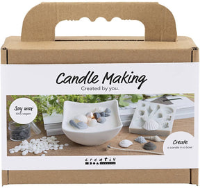 Creativ company hobbyset kaarsen maken schelpen grijs off-white diy.