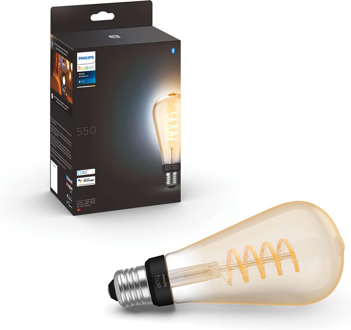 Philips hue filament lichtbron e27 edison lamp st72 - warm tot koelwit licht - groot - 1-pack - bluetooth