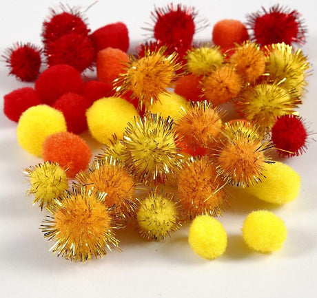 Creativ company creotime decoratiepompoms 15-20 mm rood geel oranje 48 stuks