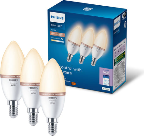 Philips smart lighting philips smart led kaarslamp 3-pack - slimme led-verlichting - warm- tot koelwit licht - e14 - 40w - mat - wi-fi