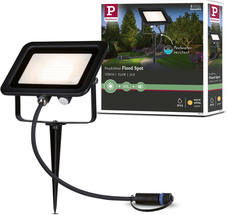 Paulmann plug shine led-tuinspots fluter losse spot ip65 3000k 15,5w zwart