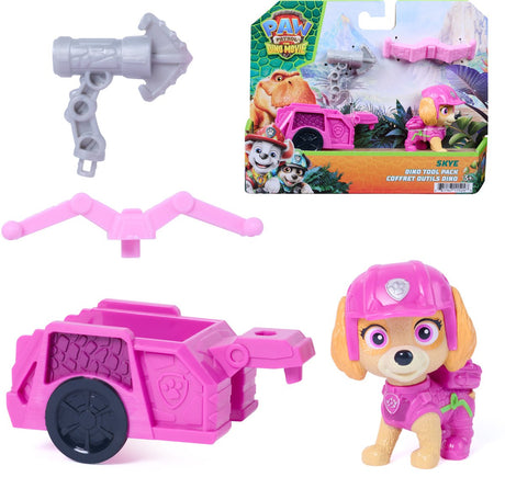 Paw patrol - de dino film - skye dino-gereedschapsset, actiefiguur van 5 cm met koppelbare reddingstrailer en 2 verwisselbare gereedschappen