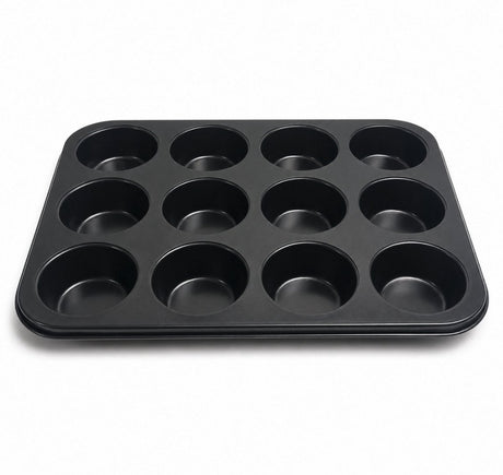 Kozie muffinvorm voor 12 muffins – pfas-vrij – anti-aanbak bakvorm – cupcakevorm – metaal – antraciet