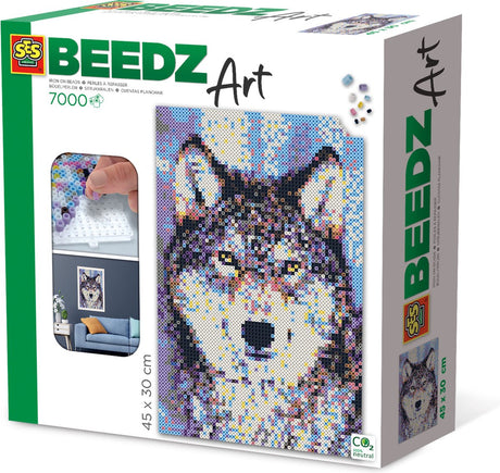 Ses creative ses beedz art - wolf - 7000 strijkkralen - kunstwerk van strijkkralen - complete set inclusief grondplaten en strijkvel