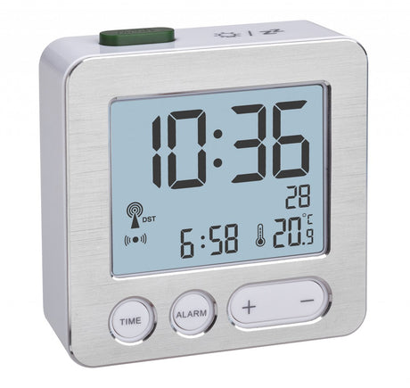 Tfa dostmann tfa wekker reiswekker - digitaal - alarmklok - wit - 7 cm - kunststof - zendergestuurd - atoomklok