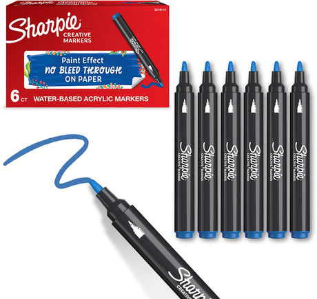 Sharpie creative marker acrylverfmarkers | ronde punt | verfmarkers op waterbasis | inkt loopt niet door en geschikt voor de meeste oppervlakken | blauw | 6 stuks