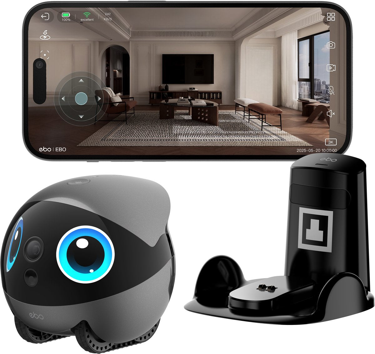 Enabot air 2 plus - intelligente begeleidingsrobot - 3k hd camera - dubbele communicatie - grijs
