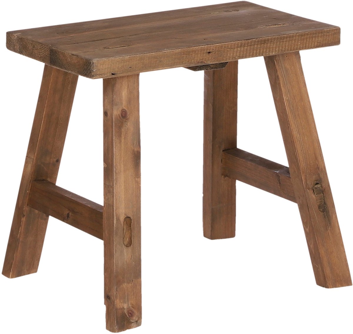 Mica decorations bold houten krukje - bijzettafel of plantentafel - 38 x 29 x 34 cm - gerecycled hout - bruin
