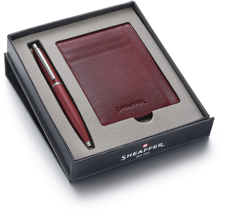 Sheaffer balpen giftset - vfm 9403 - excessive red chrome plated - met creditcardhouder scarlet blaze