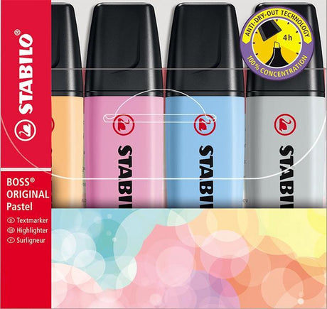 Stabilo boss original pastel - markeerstift - markeren met pastelkleuren - etui met 4 kleuren