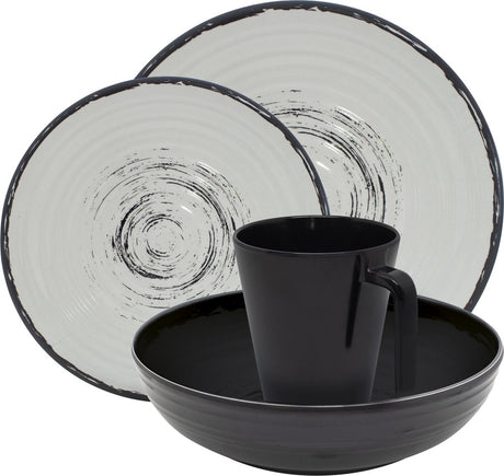 Eurotrail serviesset isla - 16delig - zwart naturel - melamine
