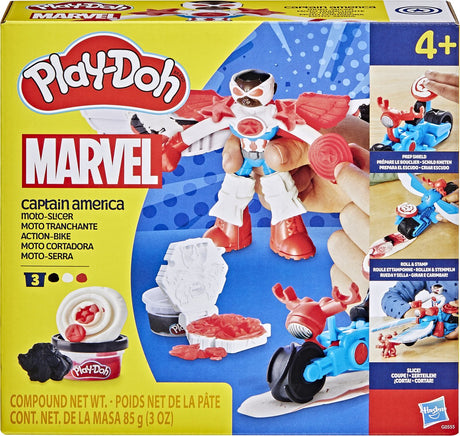 Play-doh marvel captain america motorsnijder speelset - boetseerklei - 3 potjes - knutselen voor kinderen