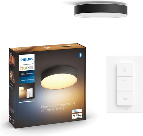 Philips hue enrave - ronde led plafondlamp - zwart - aanpasbaar wit licht - ø 261mm - slimme verlichting