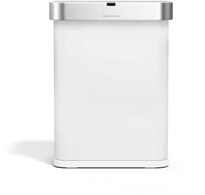 Simplehuman rechthoekige afvalbak van 58 liter met sensor - spraak en bewegingsgestuurde - wit rvs