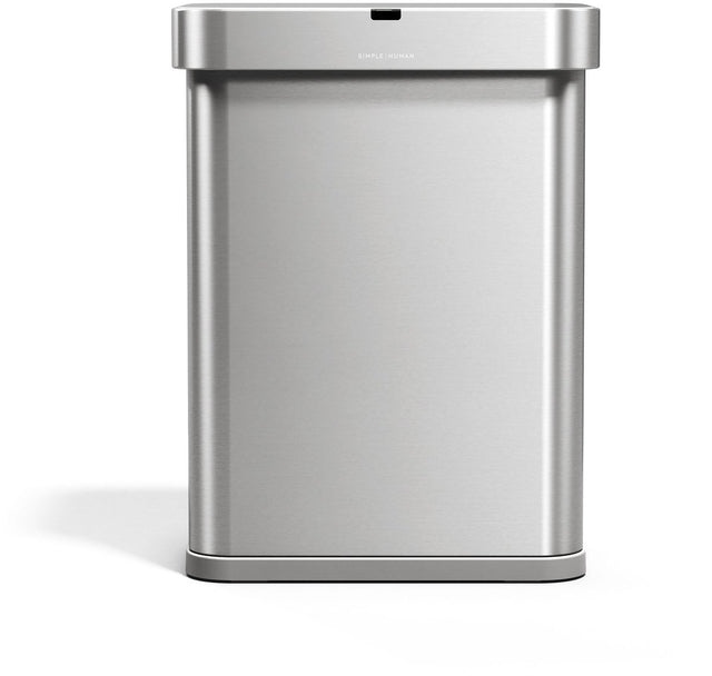 Simplehuman rechthoekige afvalbak van 58 liter met sensor - spraak en bewegingsgestuurde - geborsteld rvs