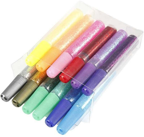 Creotime glitterlijm, 12x10 ml, diverse kleuren
