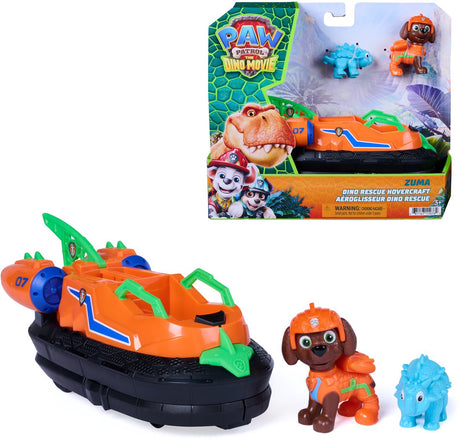 Paw patrol - de dino film - zuma's dino rescue-hovercraft voertuig - met uitschuifbare reddingsklauw, verzamel 2 actiefiguren