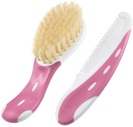 Nuk babyborstel en kam met natuurlijke vezels roze - haarborstel
