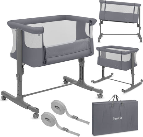 Lionelo aurora 3in1 co-sleeper - babybedje tot 9 kg - meegroeibed - 4 wielen met rem - campingbedje – verstelbare hoogte – ademend gaas – inclusief matras transporttas – afneembare bekleding