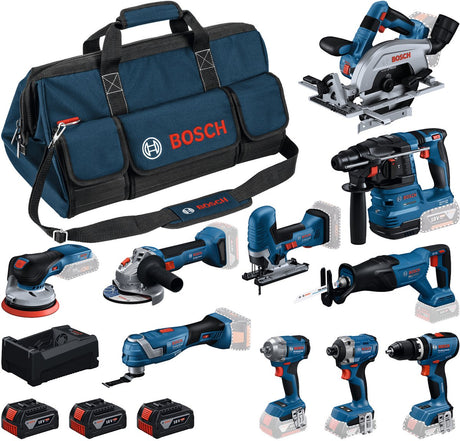 Bosch blauw 0615a500eh | accu combiset 18v 10 machines in toolbag (3x 5.0ah accu + gal 12v 18v-80 lader) - 0615a500eh