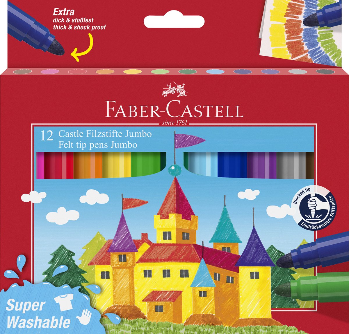 Faber-castell viltstiften voor kinderen - jumbo - 12 stuks - super wasbaar - fc-154311