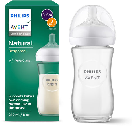 Philips avent natural response glazen babyfles – 240ml – flow 3 – bps vrij- 1 fles - scy933 01