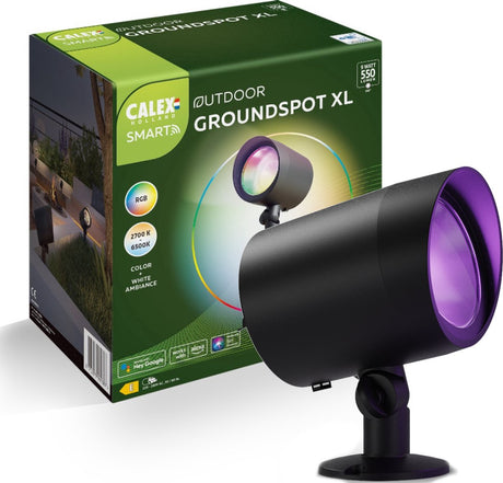 Calex smart outdoor led xl grondspot - slimme tuinverlichting waterdicht - prikspot - rgb en warm wit licht - tuinspot 9w - zwart