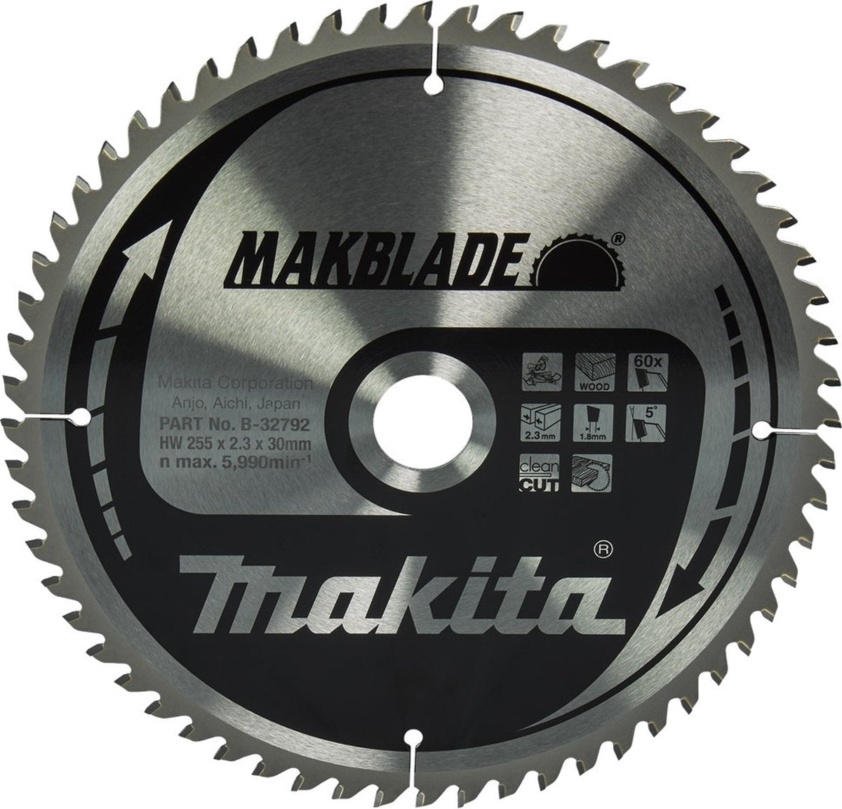 Makita ø 255mm asgat 30mm 60t afkortzaagblad voor hout | makblade - b-32792