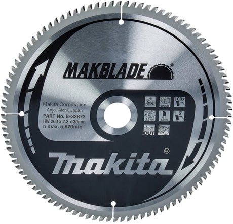 Makita b-09117 makblade cirkelzaagblad - 260 x 30 x 100t - hout mdf laminaat