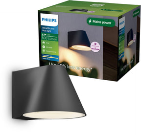 Philips voltan ultraefficient wandlamp - buitenlamp - warmwit licht: 2700k - weerbestendig: ip44 - zwart - 4.3w