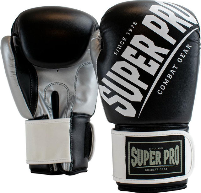 Super pro combat gear (kick)bokshandschoenen rebel zwart grijs wit 10oz