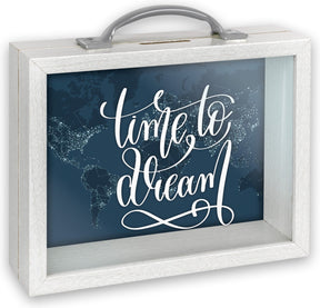 Zep - hout glas spaarpot smith met tekst time to dream formaat 6,5 x 21 cm - rm4143