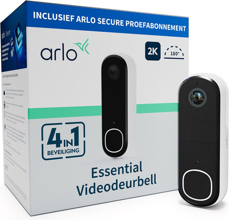 Arlo 2k draadloze video deurbel met camera, 1 deurbel, wit
