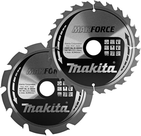 Makita cirkelzaagbladenset voor hout | makforce | ø 190mm asgat 30mm 12t 24t - b-49367