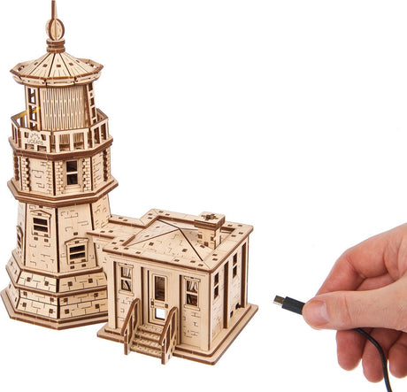 Ugears houten 3d model - split rock vuurtoren met licht