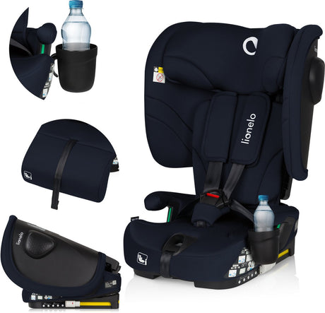 Lionelo nelly i-size autostoel met isofix - 1.5 tot 12 jaar (76-150 cm 9 - 36 kg groep 1 2 3) opvouwbare autostoeltje - extra brede zijbescherming - 5 punts gordel - lichtgewicht - top tether alarm - beensteun - bekerhouder - voor kind peuter