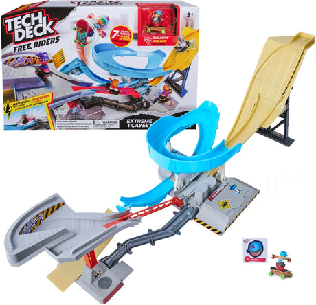 Spin master tech deck - free riders extreme-speelset gemotoriseerd fingerboard-skatepark met uniek figuur een fidgetspeeltje en skateboardspeelgoed