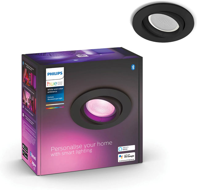 Philips hue centura - led inbouwspot - bevat 1 inbouwspot incl. lamp - aanpasbaar wit en gekleurd licht - zwart - ø 900mm - slimme verlichting