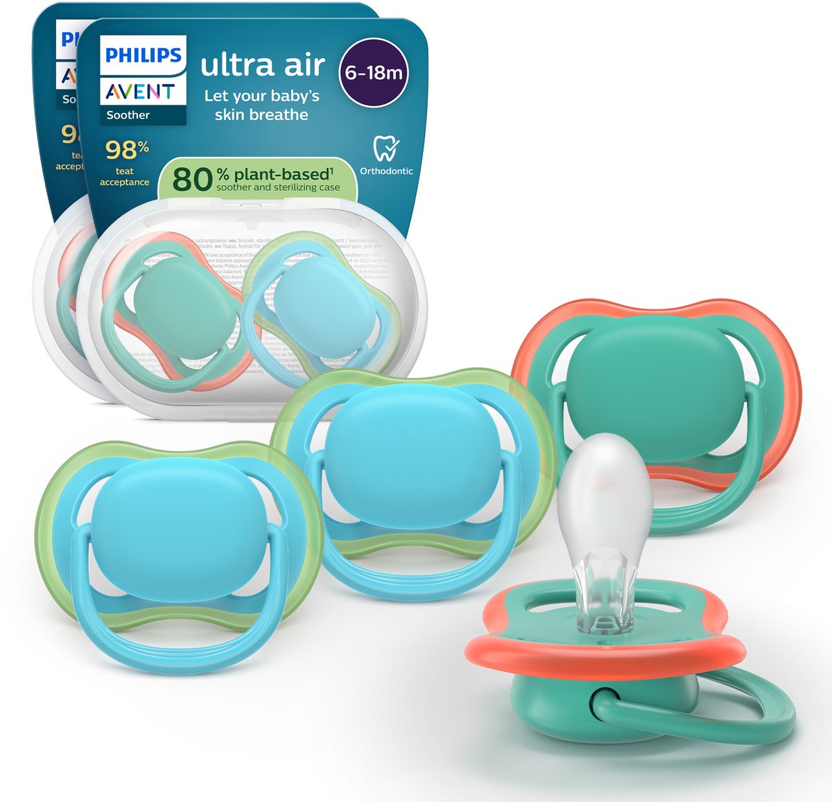Philips avent ultra air – ademend en lichtgewicht fopspeen (6-18 mnd) – 4 stuks - scf087 24