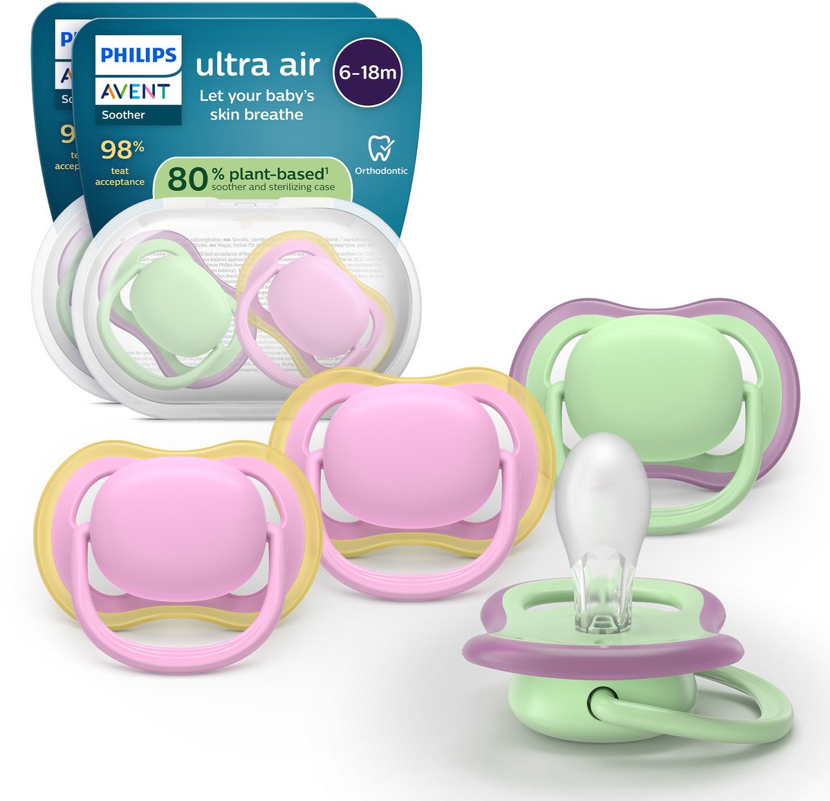 Philips avent ultra air – ademend en lichtgewicht fopspeen (6-18 mnd) – 4 stuks - scf087 25