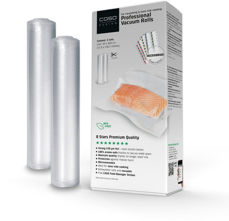 Caso design caso 1222 vacuümrollen 30x600 cm – 2 rollen bpa-vrije vacuümfolie voor sous-vide vriezer