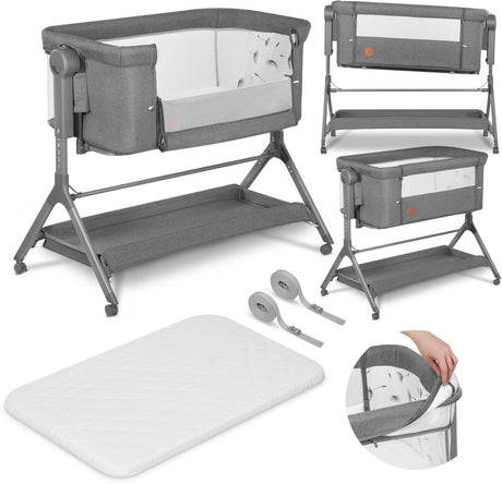 Lionelo leonie plus - co-sleeper 3 in 1 wieg en babybed – kinderbed tot 9 kg – hoogteverstelling in 6 niveaus – schommelfunctie – t25 matras – opbergmand – wielen – afneembare hoezen